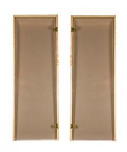 Дверь банная 1.9x0.7 м, из стекла бронза, 6 мм, коробка из хвои